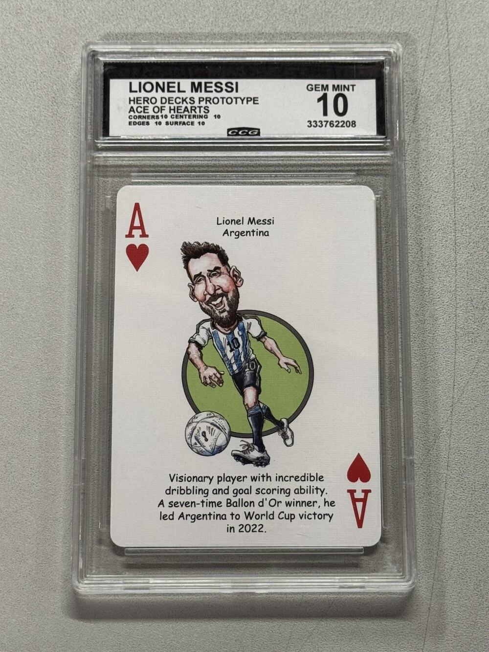 Lionel Messi Hero Decks Prototype Ace of Hearts Gem Mint 10 Argentina
